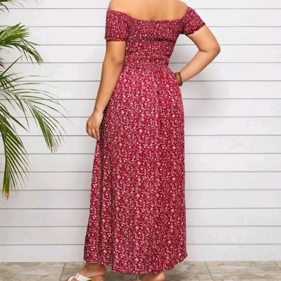 Plus Size Off Shoulder Floral Summer Dress - Picture 2 of 2